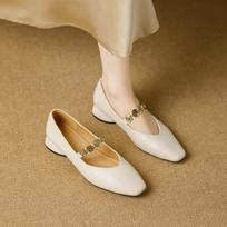 Fashionable Mary Jane Shoes for Women Elegant Chunky Heel Low Heel, Shallow Mouth Single Shoes Low Heel Chunky Heel Women's Shoes 34 balta