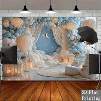 2D Hot Air Balloon Moon & Star Baby Shower Photography Backdrop 47.2x31.5inch/120*80cm