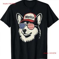 Merica Corgi Dog Wearing Sunglasses Hat 4th Of July T Shirt vintage Washed homme Casual Top For Everyday Wear fashion Slightly S įvairiaspalvis