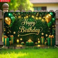 2D Happy Birthday Photography Backdrop, Garden Fairy Light & Gift Box Party Background Cloth 47.2x31.5inch/120*80cm