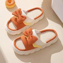 Linen Slippers Ladies Indoor Slippers Comzy Anti-Slip House Cotton Shoes  Cute Bowknot Flat Slipper Couples Slides Spring Summer 40-41 oranžinė