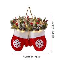 Twinkling Christmas Mitten Wreath Christmas Mitten Wreath With LED Lights Artificial Pine Branches Red Berries Pine Cones Wreath