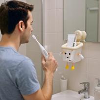 Cute Robot Suction Cup Storage Organizer Wall Mounted Rack with Bottom Water Outlet for Toothbrush Cosmetic Display CN