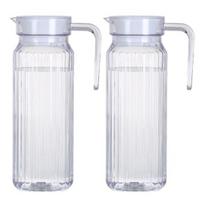 2Pcs Fridge Glass Water Jug Spout Design Food Grade Spill-Free with Lid Transparent Coffee Milk