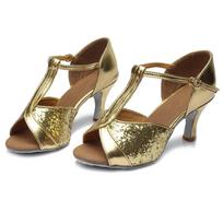 Latin Dance Shoes for Women Tango Pole Ballroom Dancing Shoes Heeled 7CM Suede-34 auksas