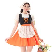 Women's Traditional Oktoberfest Farmhouse Dress Vintage Peasant Costume with Apron and Lace-Up Bodice Suitable for Festivals and Events L geltona