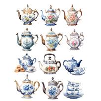 Cute Watercolor Vintage European Floral Pattern Teapot and Teacup Stickers Retro, Waterproof Photo Album Stationery Clip Book balta