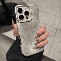 Plating Vintage Jeans Case for iPhone 16 15 14 13 12 Pro Max 11 Plus 16Promax Luxury Retro Soft Bumper Cowboy Fabric Phone Cover iPhone 15 Pro pilka spalva