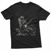 Skeleton Guitar Rock Undead Horror Gothic Cemetery Grave T-Shirt S įvairiaspalvis
