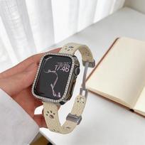 Hollow Cat Paw Lychee Pattern Strap for Apple Watch 2-10 Apple 42/44/45/46/49mm pilkšvai balta
