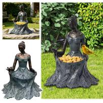 Leaf Fairy Goddess Statue Bird Feeder Outdoor Garden Patio Yard Sculpture Decorative Ornament for Landscaping and Home One Size juoda