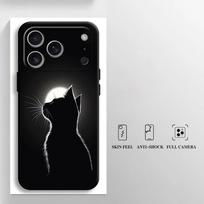 Case for Apple iPhone 17 Pro Max 14 15 Pro 7 8 13 11 12 Air XR XS MAX 16 Funda Phone Cover Black Moon Cat iPhone 12