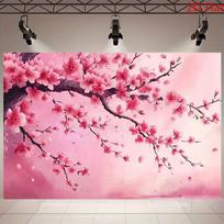 2D Pink Cherry Blossom Backdrop, Watercolor Sakura Photography Background 47.2x31.5inch/120*80cm