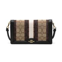 COACH shoulder bag Anna 20 classic old flower all-over printed stripes canvas and leather clutch crossbody small size women's khaki brown and black juoda