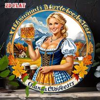 Hisun Tin Sign Vintage Oktoberfest Beer Girl Retro Metal Tin Painting Rustic Distressed Bavarian Dirndl Pin Up Round Wall Art Decor Classic B 20x20cm