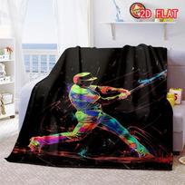 Neon Baseball Player Print Flannel Blanket, Colorful Sports Throw for Bed Sofa Couch, Soft Cozy Lightweight All Season Cover 80cm x 120cm