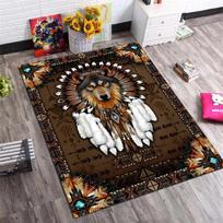 Native American Wolf Headdress Print Area Rug, Non-Slip Floor Mat for Living Room Bedroom, Tribal Animal Home Decor Carpet 40x60cm( 15x23in )