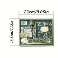 Nature-Themed Plant Material Journal Gift Box Set with Stickers And a Notebook for Quick Notes in a Salt Aesthetic Style. žalia
