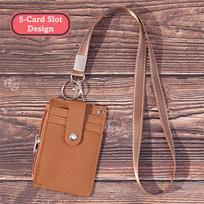 5 Card Slot Design Coin Purse Wallet PU Leather with Lanyards Neck Strap ID Card Holder Zipper Pocket Multi-compartment ruda
