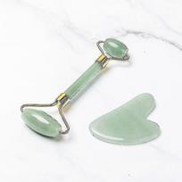 2 In 1 Facial Massage Roller Guasha Board Kit Double Heads Jade Stone Face Lift Skin Relaxation Slimming žalia