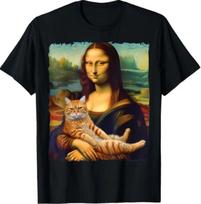 Mona Lisa Holding Cat Kitty for Cats Lover Cat Dad Cat Mom T-Shirt 3XL