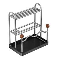 Durable Stainless Steel Chopsticks Rack Space Saving with Drainage Tray Pot Lid Rack Rustproof Utensil Holder Tableware Storage