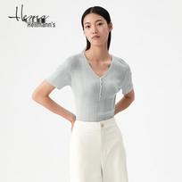 Haier Mans Women's V-Neck Short Sleeve Knit Top 3XL mėtų žalios spalvos