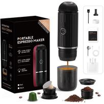 Portable Espresso Maker for Travel & Camping, Self-Heating 3-in-1 Coffee Machine Compatible with Nespresso, Dolce Gusto & Ground Coffee juoda