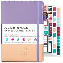 2026-2026 Academic Daily/Monthly Planner 5.7 x8.4  Hourly Schedule, 12 Tabs & Pocket Faux Leather Work/Home/School FOCUS DAY violetinė