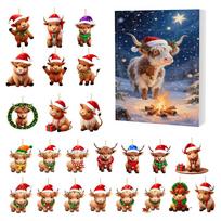 Christmas 24day Advent Calendar With Acrylic Cow Ornament For Holiday Gift Giving Style A
