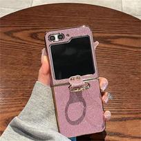 Glitter Ring Holder Phone Case For Samsung Galaxy Z Flip 7 fe 6 5G Luxury Bling Hard Plastic Protective Cover Galaxy Z Flip6 rožinė