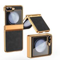 PU Leather Phone Case for Samsung Z Flip 7 fe 6 5 4 3 Flip6 Flip5 Flip4 Flip3 Hinge Protective Gold Frame Cover Galaxy Z Flip6 juoda