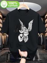 Angel and Devil - Black and White Gothic Printed Top, Suitable for All Seasons Men and Women T-shirt, Angel and Devil Pattern S įvairiaspalvis