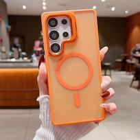Transparent Matte Stand Holder Magnetic For Magsafe Case For Samsung Galaxy S25 S24 FE Plus S23 Ultra A16 A26 A36 A56 A17 Cover Galaxy S25 FE oranžinė