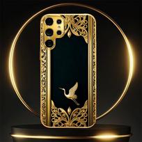 Black gold Luxurious Golden Crane High-end Electroplating Glass PhoneCase for Samsung Galaxy S26 S25 S24 S23 S22 FE,Ultra,Plus For Galaxy S26
