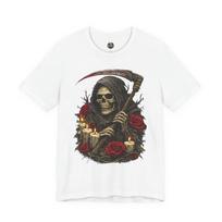 Grim Reaper with Scythe and Roses tee | Skull Candles T-Shirt S įvairiaspalvis