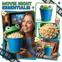 Large Capacity Popcorn Bucket with Frog Design Durable Food-Grade Plastic Material Suitable for Movie Nights and Parties Reusable Snack Container One Size žalia