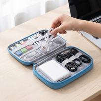 Multi-Functional Travel Electronics Organizer Bag Portable Cable Storage Case with Multiple Compartments and Zipper Closure for Accessories one size mėlyna