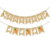 Happy Easter Banner Burlap - Rustic Easter Decorations - Easter Bunny Banner For Mantle Fireplace - Spring Easter Party