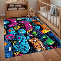 Retro Game Controller Collage Rug Colorful Pop Art Pattern Non Slip Floor Mat for Kids Bedroom Playroom Gamer Home Decor Carpet 40X60cm
