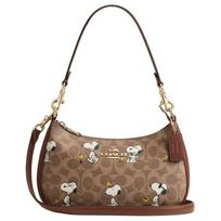 COACH Peanuts Teri 24 Brand Logo Coated Canvas Shoulder Bag Medium Women's Brown ruda