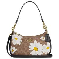COACH Teri 24 Floral Print Logo Coated Canvas Shoulder Bag Medium Women's Tan and Gold auksas