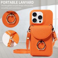 PU Leather Case for IPhone16e 16promax 16plus 15promax 15plus 14promax 14plus 13promax 13mini Crossbody ring holder Phone Case Artificial leather&Case & Strap&iPhone 15 oranžinė
