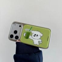 Ins Korean Lovely Matcha Green Puppy Silver Resin Casting Phone Case For iPhone 17 Air 16 15 14 13 12 11 Pro Max Plus Y2K Cover iPhone 15