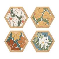 4 vnt. Gėlės Medinės Sienos Meno Dekoras Šešiakampis Tuščiaviduris Boho Gėlės Sienos Skulptūra Bohemiškas Sodybos Kabantis Ženklas Miegamajam Svetainei Sets