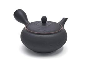 Y4063 Tokoname ware black teapot with 360cc made in flat-type reddish-brown glaze, capacity, Japan.