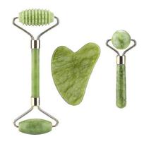 3 In 1 Facial Massage Roller Guasha Board Kit Double Heads Jade Stone Face Lift Skin Relaxation Slim sidabras
