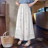 Women's High Waist Wide-Leg Cropped Pants L smėlis