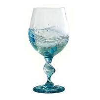 Spiral Cup Handle Wine Glass with Gradient Blue-Green Tone Unique Wave Texture Design Handheld Spiral Wine Cup A