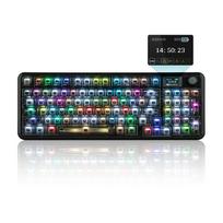 MechLands Aula Crystal Transparent Keyboard with Large Capacity RGB Backlight F-NB98 Keyboard, Wireless, 3-Mode Connection, Display, 8000mAh, (Black) juoda
